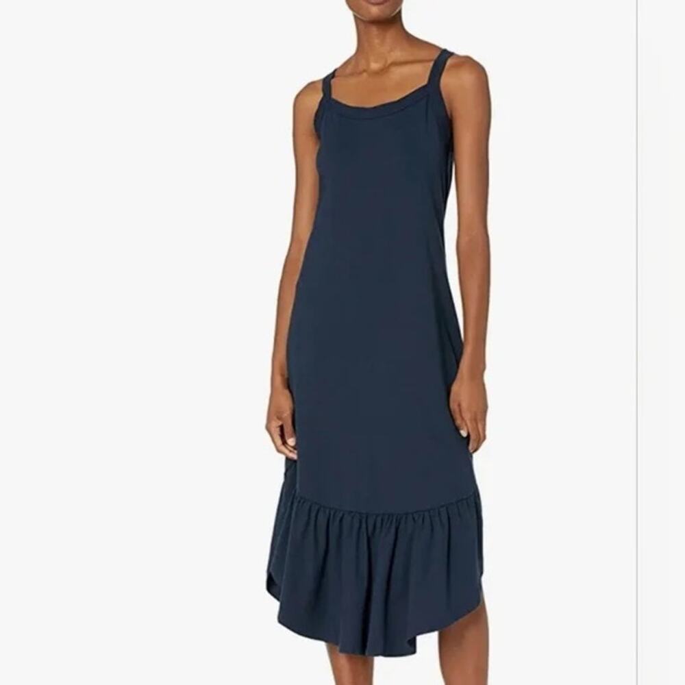 Ella‎ Moss Mina Navy Blue Ruffle Hem Midi Dress Sleeveless Tank Knit Sz L